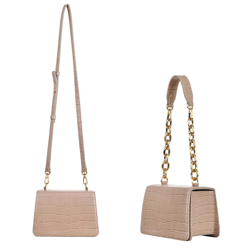 Bolso tote con cadena y estampado otoñal - Bolso de hombro cuadrado vintage