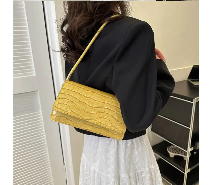 Bolso tote con cadena y estampado otoñal - Bolso de hombro cuadrado vintage